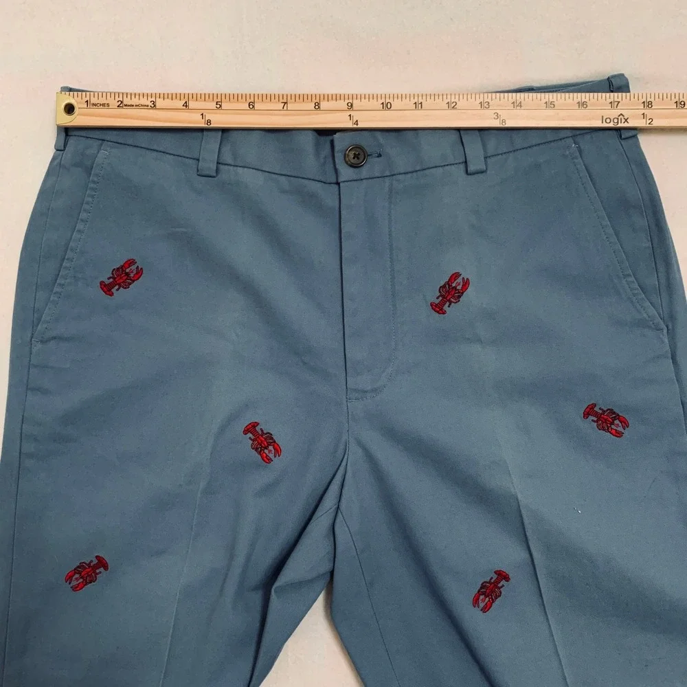 Brooks Brothers 346 Men Lobster Embroidered Chinos Pants Blue 35x32 (Fits 35x28) - Picture 10 of 13